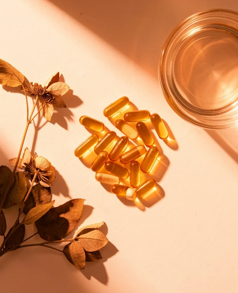 Natural supplement capsules with botanical elements